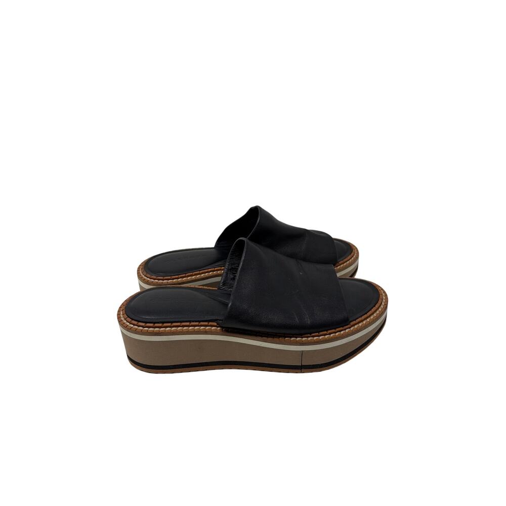 Robert Clergerie black brown leather microblock slide 37.5 7
